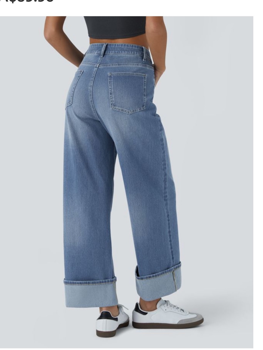 Halara Flex™ High Waisted Pockets Rolled Hem Wide Leg Washed Casual Jeans - Picture 2 of 9